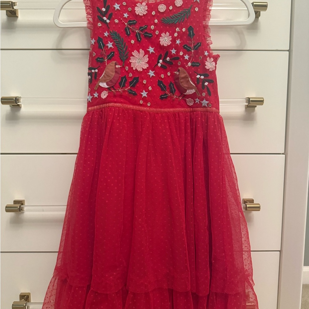 Girls' Mini Boden Red Embroidered Tulle Dress